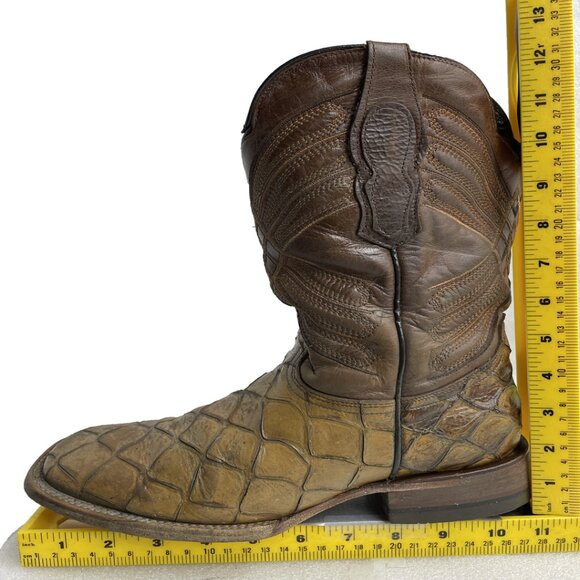 Reywelt Leather Square Toe Pirarucu Fish Pattern Western Cowboy Boots Men's 7.5 - Picture 10 of 13